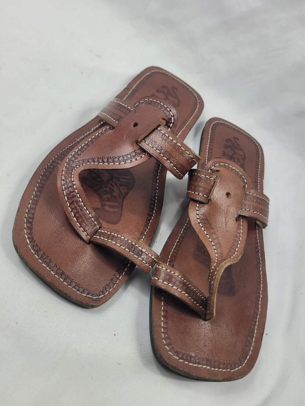 Genuine Natural Leather Flip-Flop Men's African Brown Lion Sandals Size 11.5